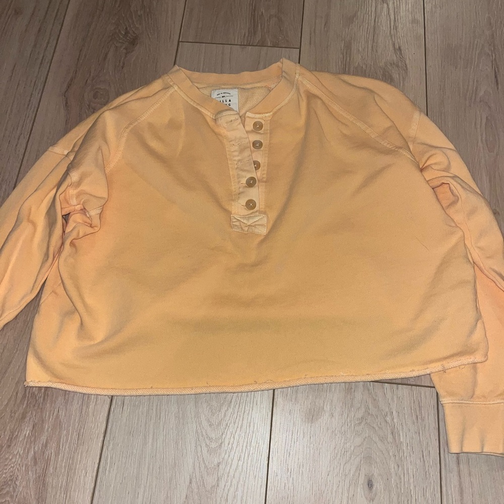 Free People Orange Button-Up Sweatshirt